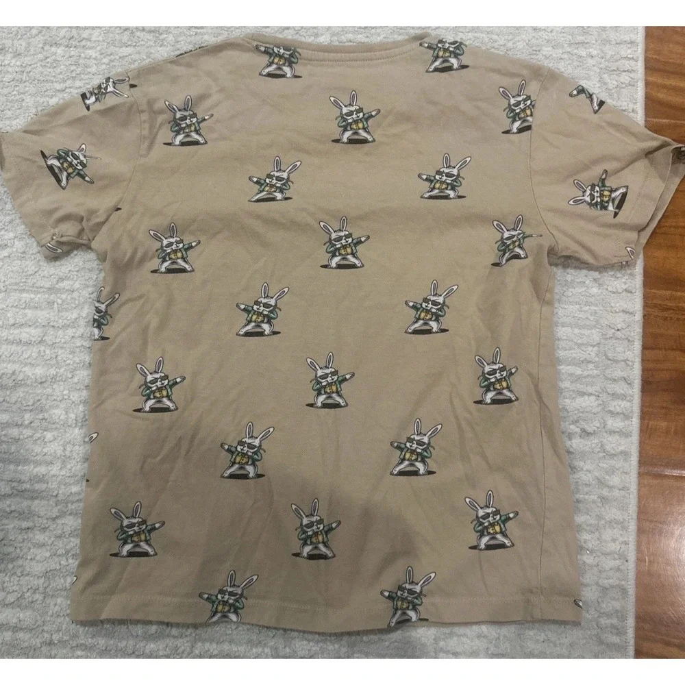 Denim & Flower Ricky Singh‎ Tan Dabbing Easter Bunny Tee Shirt Top Boys Sz 11-12